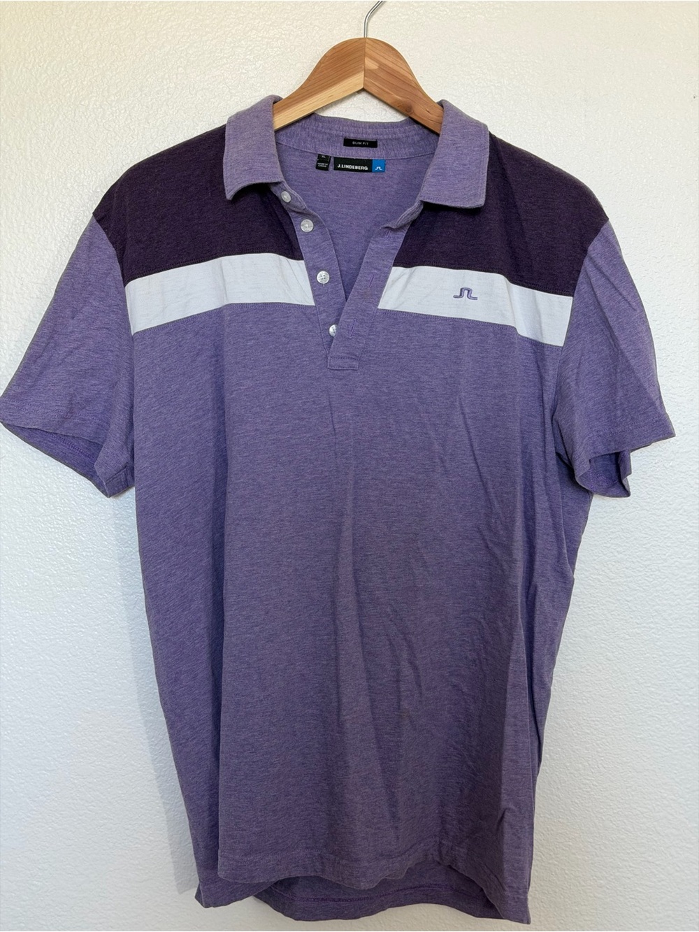 J.Lindeberg Two-Tone Purple Polo with White Chest Stripe